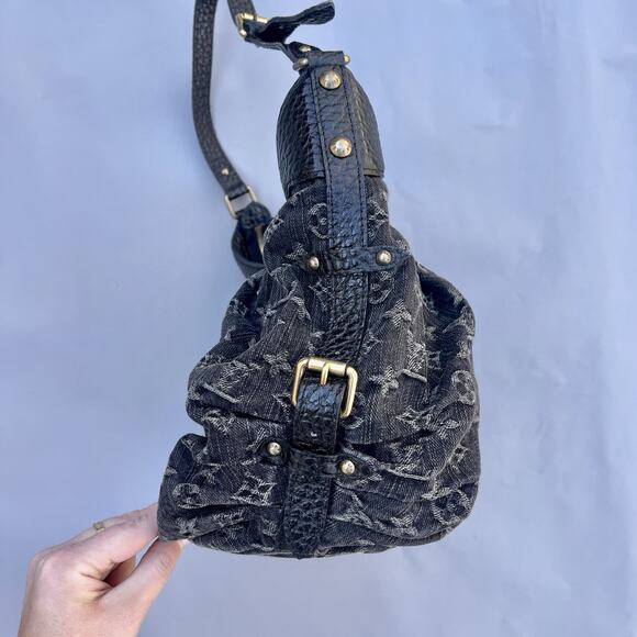 Louis Vuitton Mahina Shoulder Bag Black Denim Hobo Bag - Picture 9 of 16
